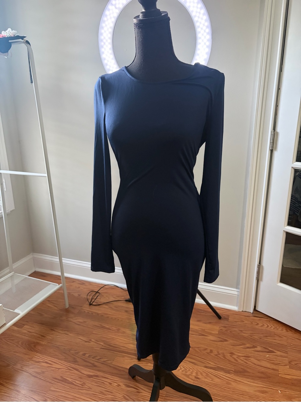 SHEIN Navy Long Sleeve Midi Bodycon Dress